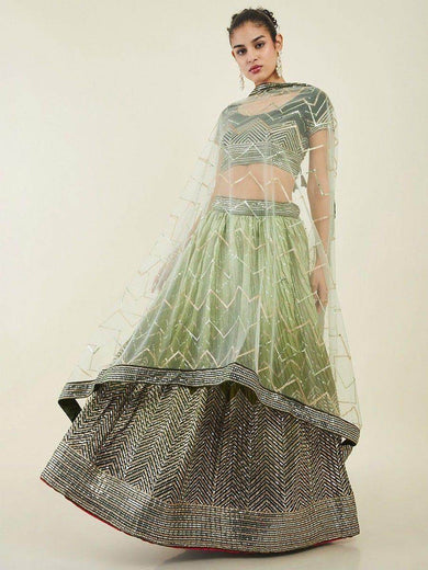 Fascinating Green Sequins Art Silk Mehendi Wear Lehenga Choli
